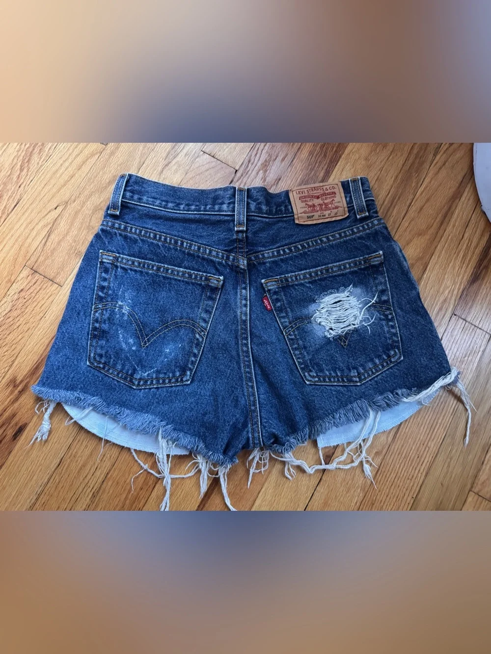 Dark vintage denim cutoff shorts